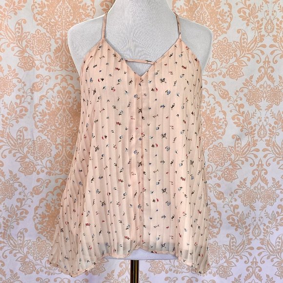 Alya Tops - NWOT Alya sheer layered hi/low tank peach floral S